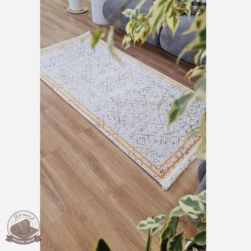فرشینه کناره و راهرویی جنس مخمل طرح هندسی استُپ دار R106