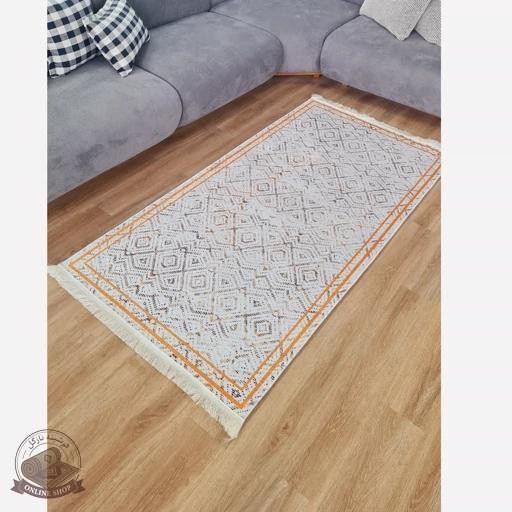 فرشینه کناره و راهرویی جنس مخمل طرح هندسی استُپ دار R106