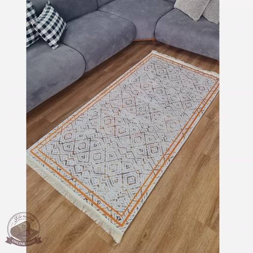 فرشینه کناره و راهرویی جنس مخمل طرح هندسی استُپ دار R106