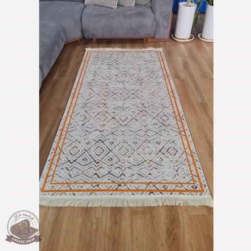 فرشینه کناره و راهرویی جنس مخمل طرح هندسی استُپ دار R106