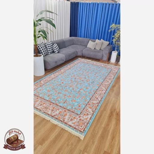 فرشینه مخمل آبی طرح ابریشمی استُپ دار (ابعاد دلخواه) - a095