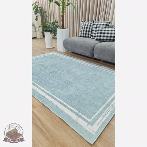 فرشینه آبی کم رنگ جنس مخمل هازان تُرک استُپ دار(ابعاد دلخواه) کد 631