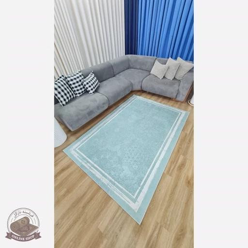 فرشینه آبی کم رنگ جنس مخمل هازان تُرک استُپ دار(ابعاد دلخواه) کد 631