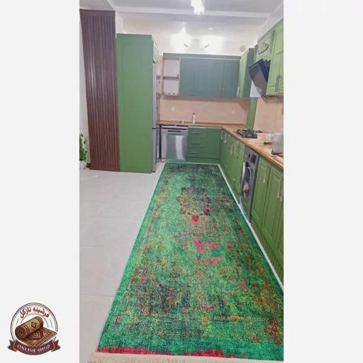 فرشینه مخمل سبز لاکی استُپ دار (ابعاد دلخواه) - u137
