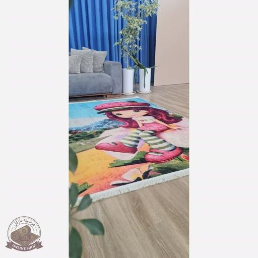 فرش کودک جنس مخمل طرح دخترانه استُپ دار( ضد سُر)