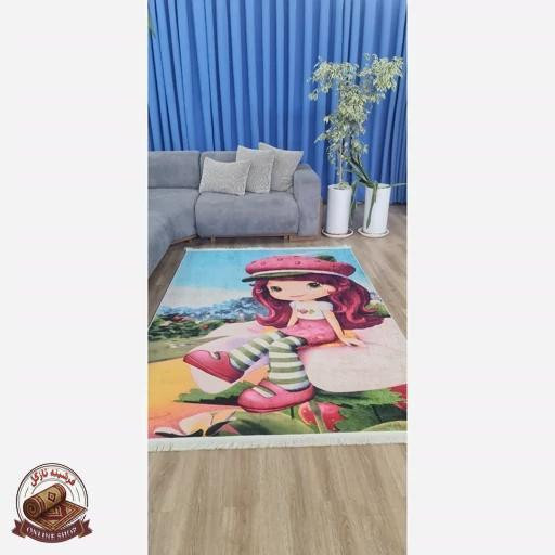 فرش کودک جنس مخمل طرح دخترانه استُپ دار( ضد سُر)