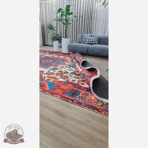 خرید فرش مخمل سنتی قرمز لاکی استُپ دار (ابعاد دلخواه)