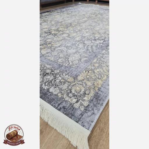 فرشینه طوسی افشان جنس مخمل هازان تُرک استُپ دارu58(ابعاد دلخواه)ضد سُر