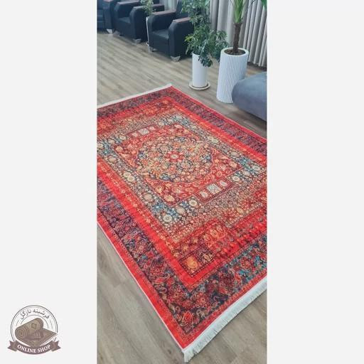 فرشینه مدرن قرمز لاکی روشن رویه مخمل زیره استُپ دار( ابعاد دلخواه) تولید میشه کد u111
