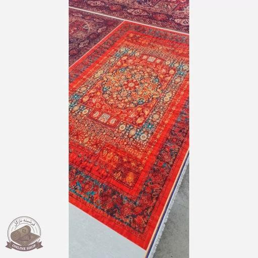 فرشینه مدرن قرمز لاکی روشن رویه مخمل زیره استُپ دار( ابعاد دلخواه) تولید میشه کد u111