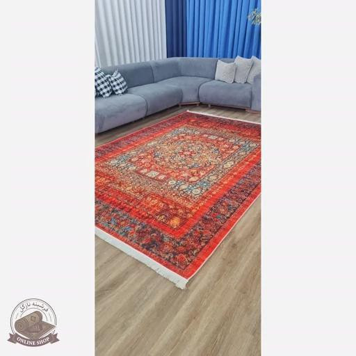 فرشینه مدرن قرمز لاکی روشن رویه مخمل زیره استُپ دار( ابعاد دلخواه) تولید میشه کد u111