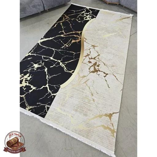 فرشینه مخمل مشکی کِرم مدرن استُپ دار (اصلا سُر نمیخوره) h421