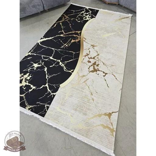 فرشینه مخمل مشکی کِرم مدرن استُپ دار (اصلا سُر نمیخوره) h421