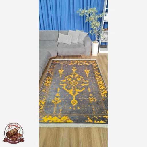 فرشینه وینتیج | طوسی طلایی رویه مخمل نرررم هازان ترک | زیره استُپ دار (ابعاد دلخواه) تولید میشه کد u637