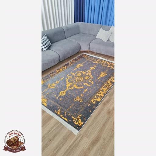 فرشینه وینتیج | طوسی طلایی رویه مخمل نرررم هازان ترک | زیره استُپ دار (ابعاد دلخواه) تولید میشه کد u637
