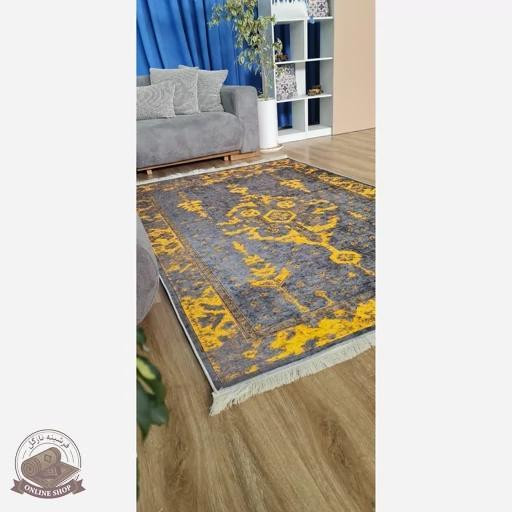 فرشینه وینتیج | طوسی طلایی رویه مخمل نرررم هازان ترک | زیره استُپ دار (ابعاد دلخواه) تولید میشه کد u637