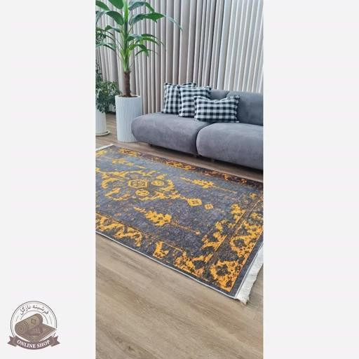 فرشینه وینتیج | طوسی طلایی رویه مخمل نرررم هازان ترک | زیره استُپ دار (ابعاد دلخواه) تولید میشه کد u637