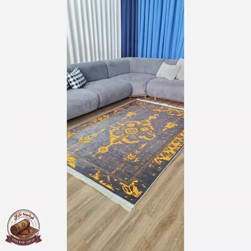 فرشینه وینتیج | طوسی طلایی رویه مخمل نرررم هازان ترک | زیره استُپ دار (ابعاد دلخواه) تولید میشه کد u637