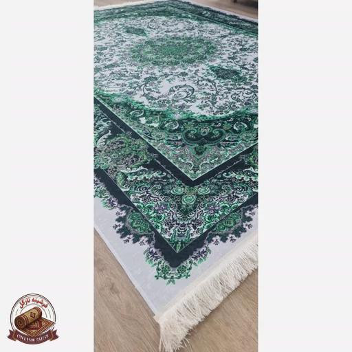 فرشینه سبز جنس مخمل مدرن استُپ دار (ابعاد دلخواه) h555