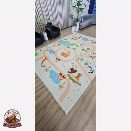 فرشینه کودک| طرح جاده و حیوانات |رویه مخمل هازان تُرک استپ دار(ابعاد مختلف) u304