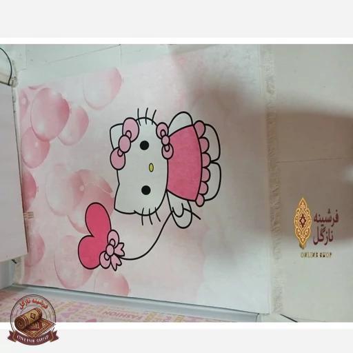 فرشینه طرح کیتی مخمل هازان تُرک استُپ دار دخترانه (ابعاد دلخواه) کد h536