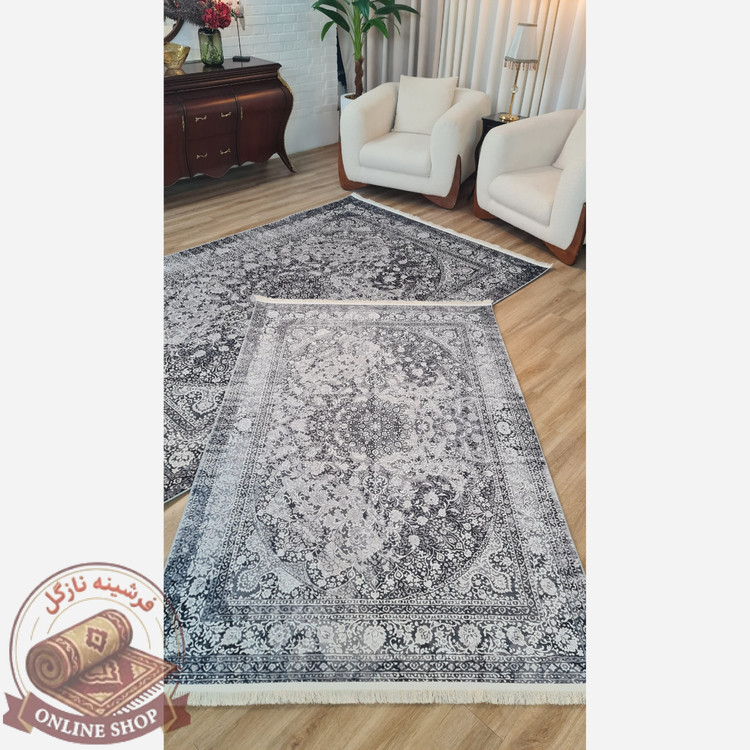 فرشینه مخمل شنل ترک طوسی مشکی U03