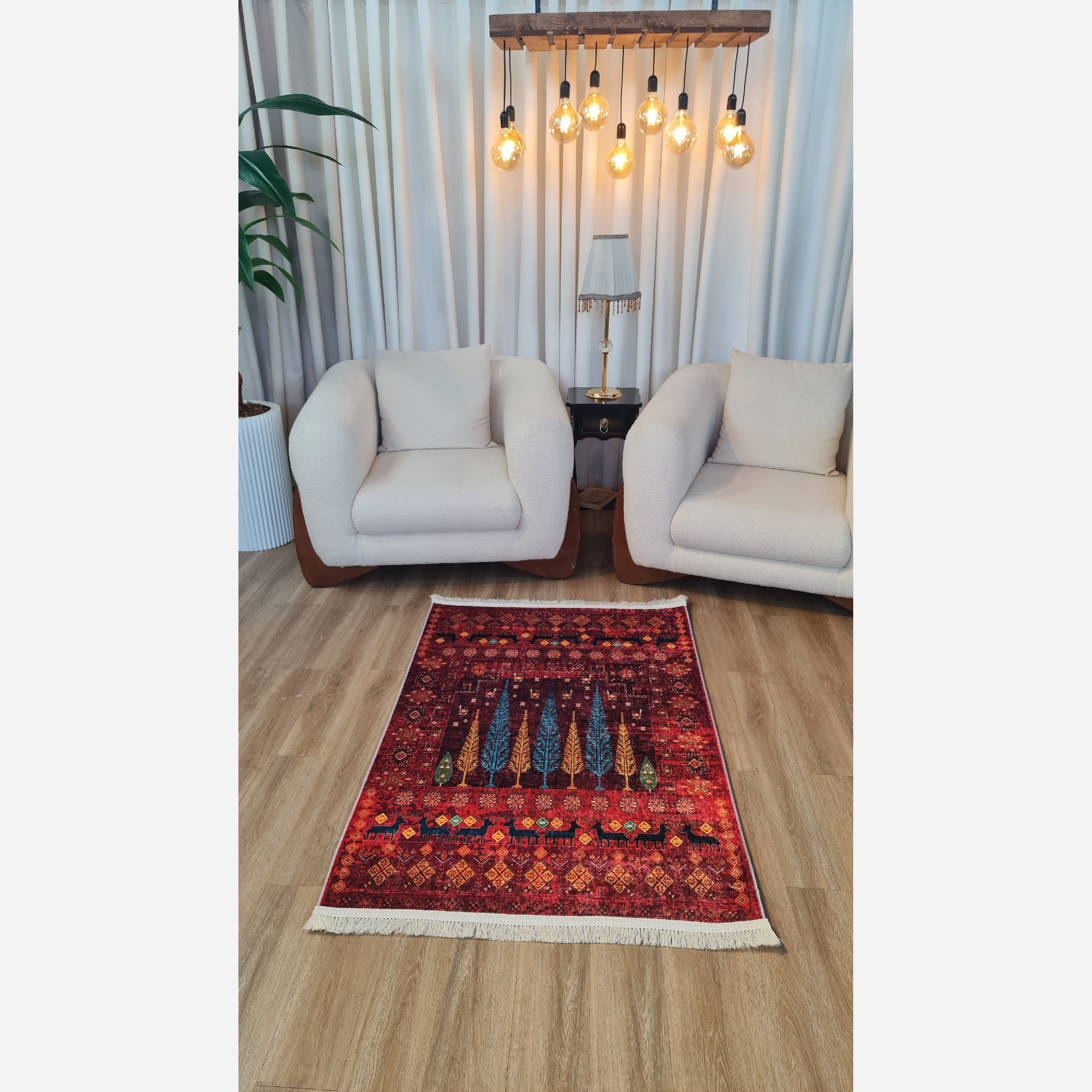 فرشینه قرمز طرح درخت مخمل تُرک ضدلغزش (ابعاد دلخواه) L293 (پس کرایه)