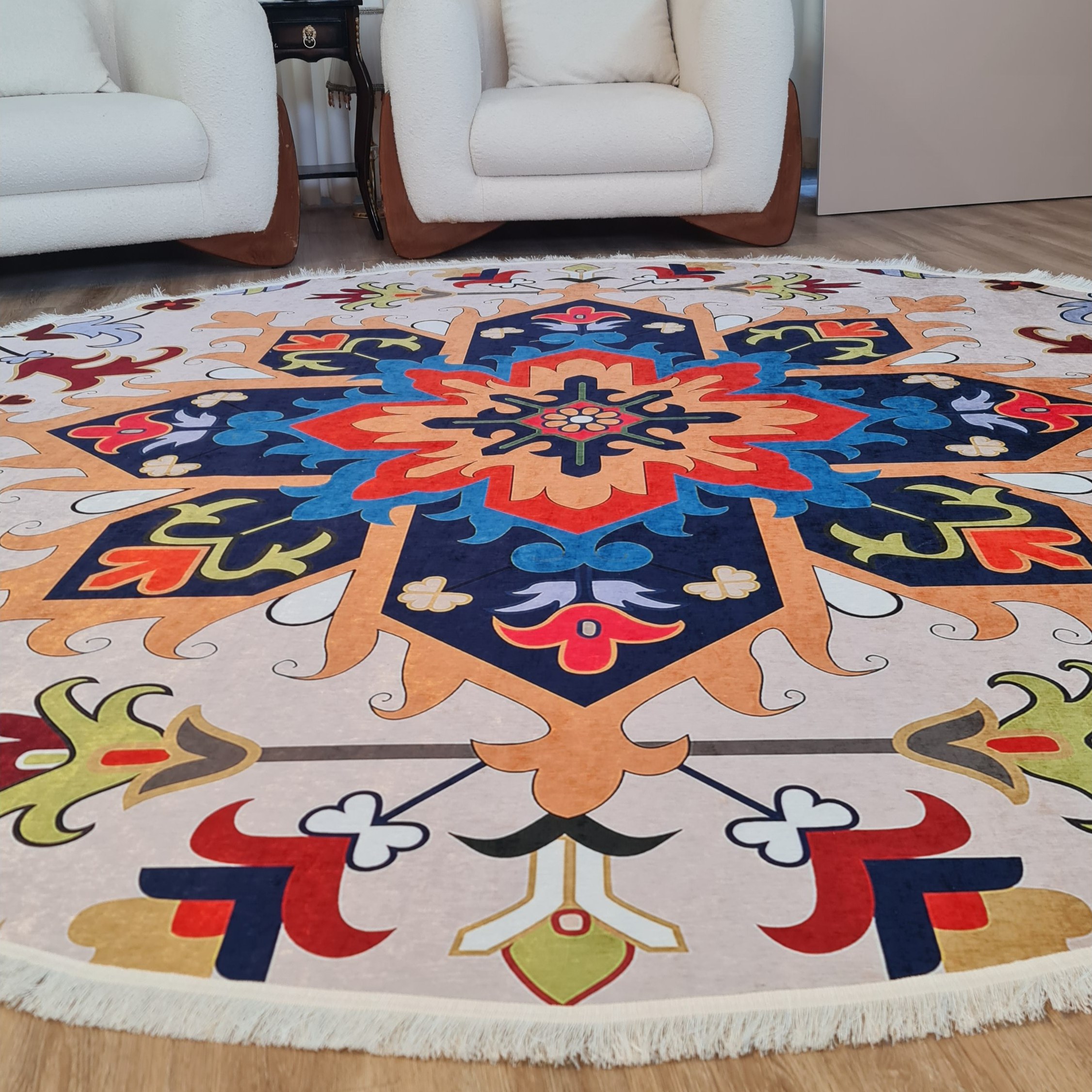 فرشینه مدرن جنس مخمل دایره ای استُپ دار d174 (سفارشی) (پس کرایه)