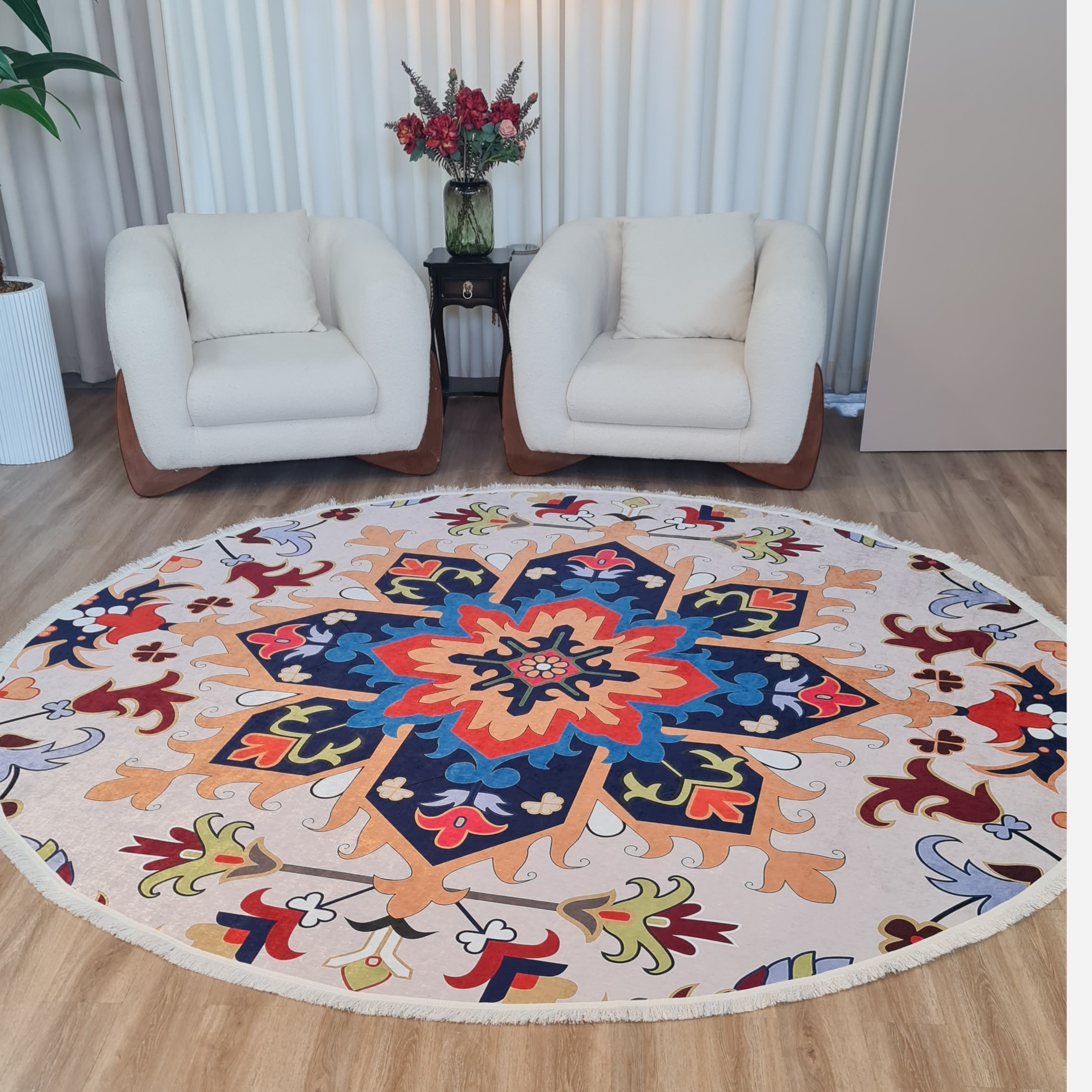 فرشینه مدرن جنس مخمل دایره ای استُپ دار d174 (سفارشی) (پس کرایه)