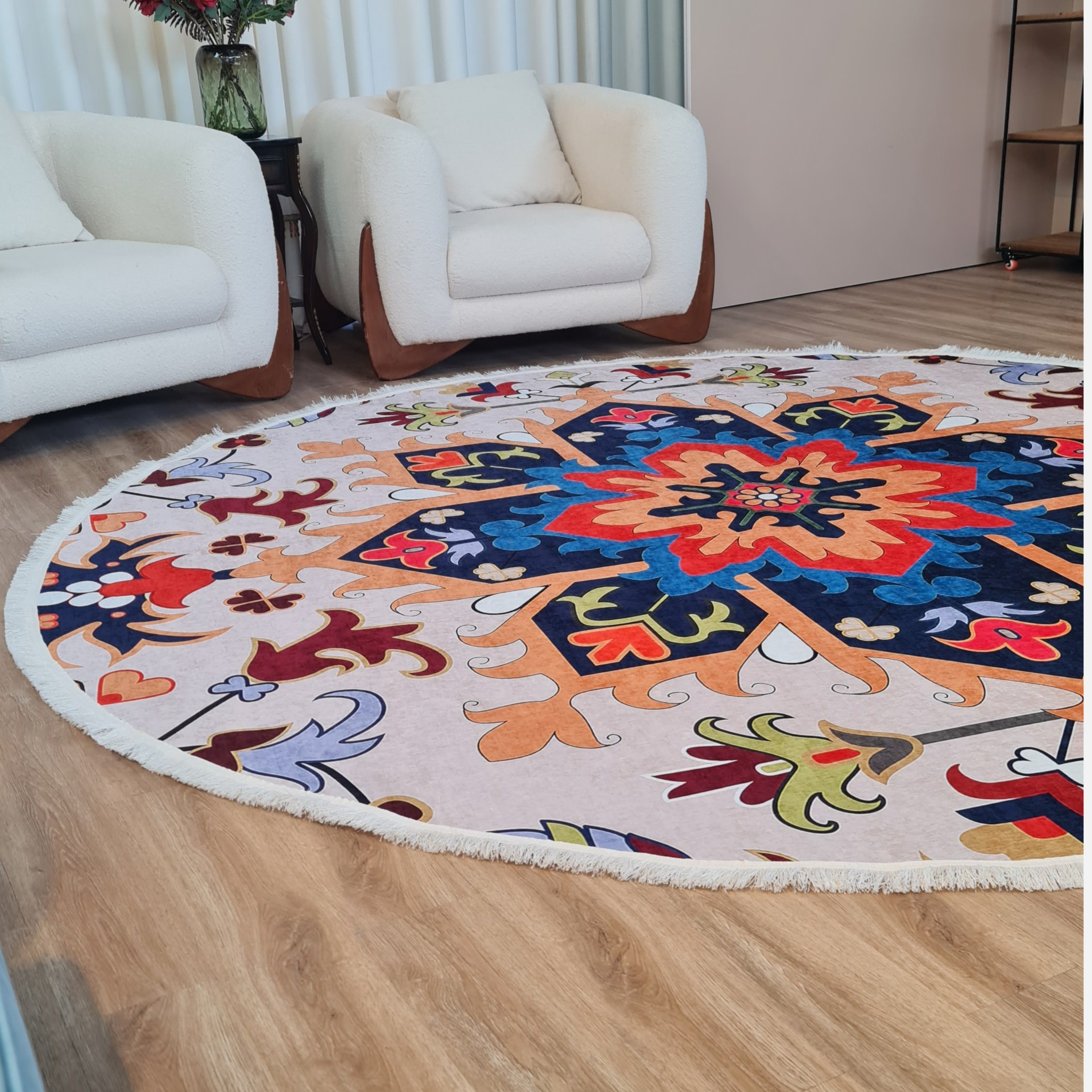 فرشینه مدرن جنس مخمل دایره ای استُپ دار d174 (سفارشی) (پس کرایه)