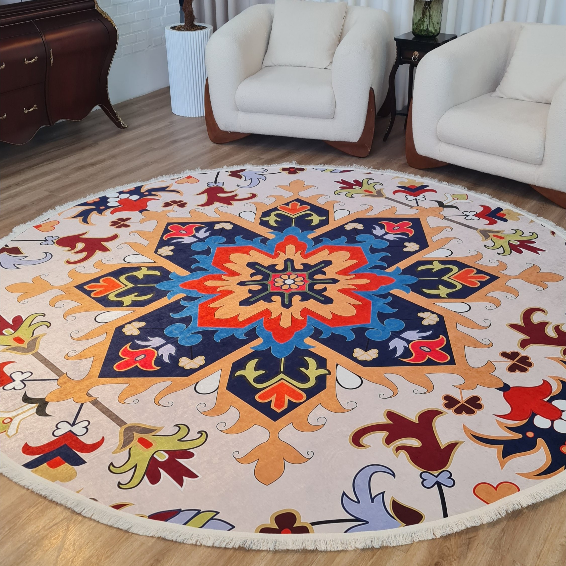 فرشینه مدرن جنس مخمل دایره ای استُپ دار d174 (سفارشی) (پس کرایه)