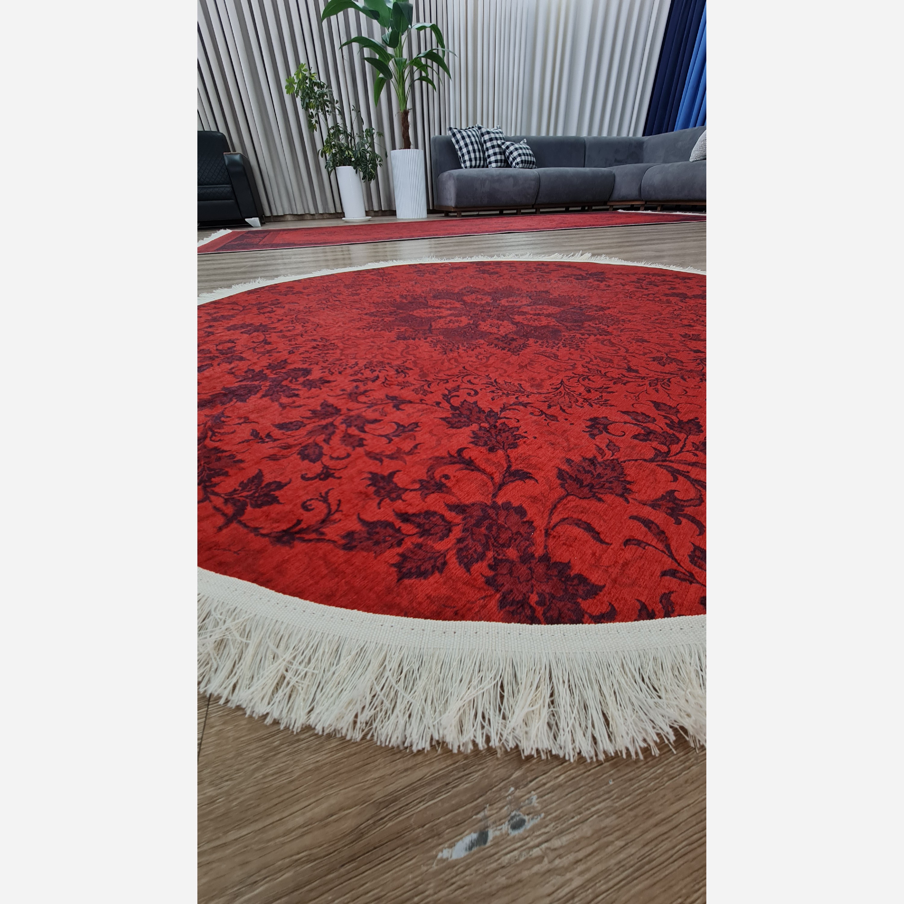 فرشینه مخمل مدرن لاکی قرمز - ضد سُر و قابل شستشوU100 (پس کرایه)