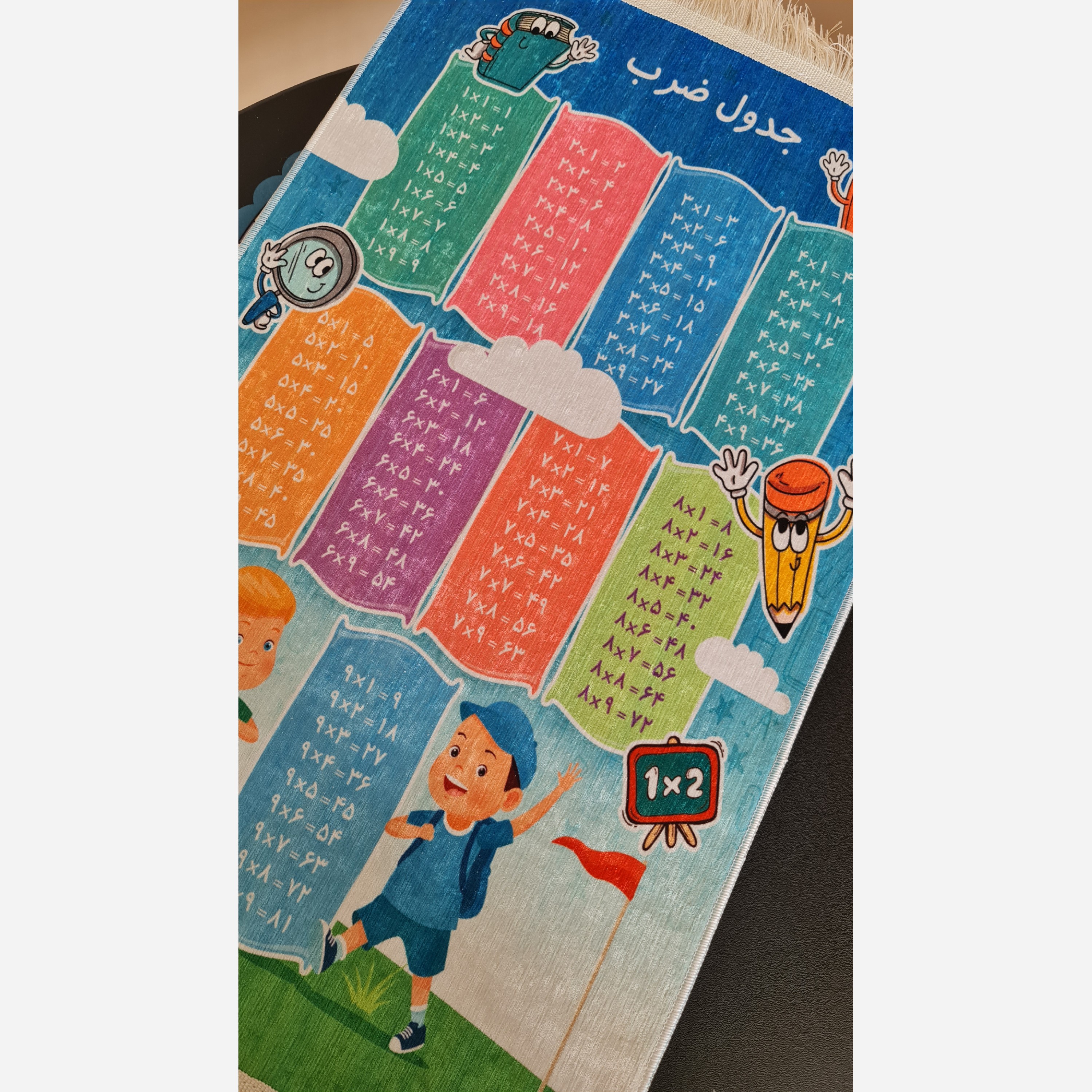 فرشینه کودک جدول ضرب جنس مخمل استُپ دار  (ابعاد سفارشی)(پس کرایه)