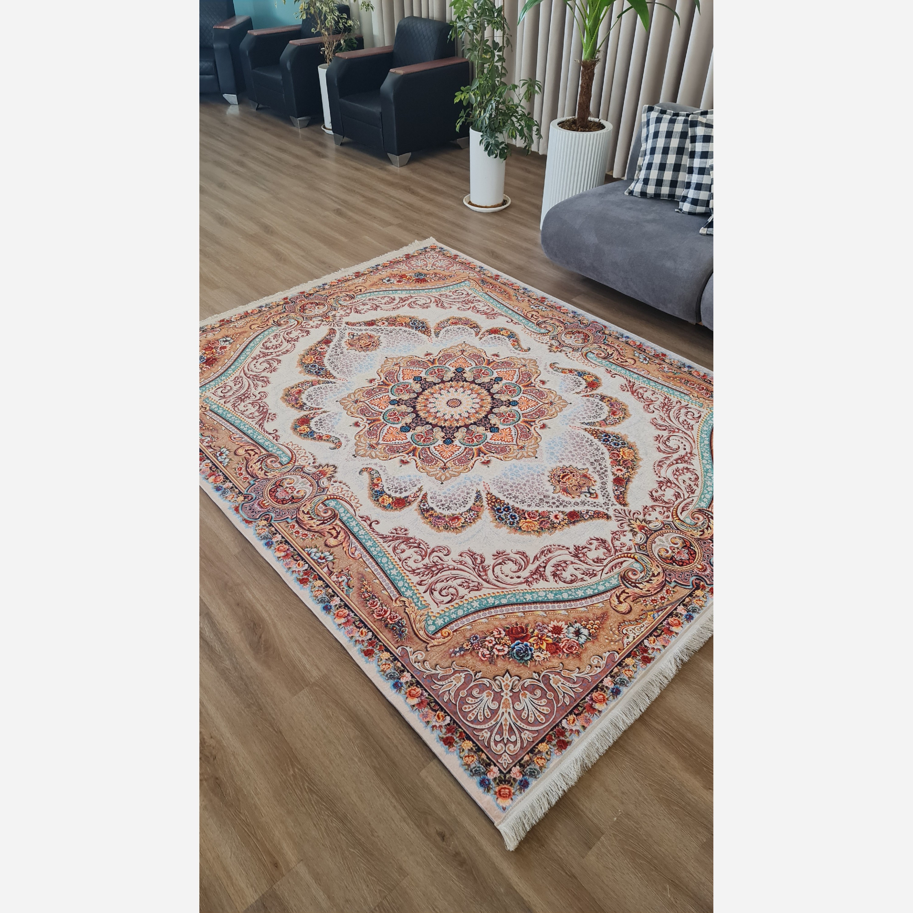 فرشینه مخمل کِرم مدرن ترمز دار،تولید (ابعاد دلخواه) h566 (پس کرایه)