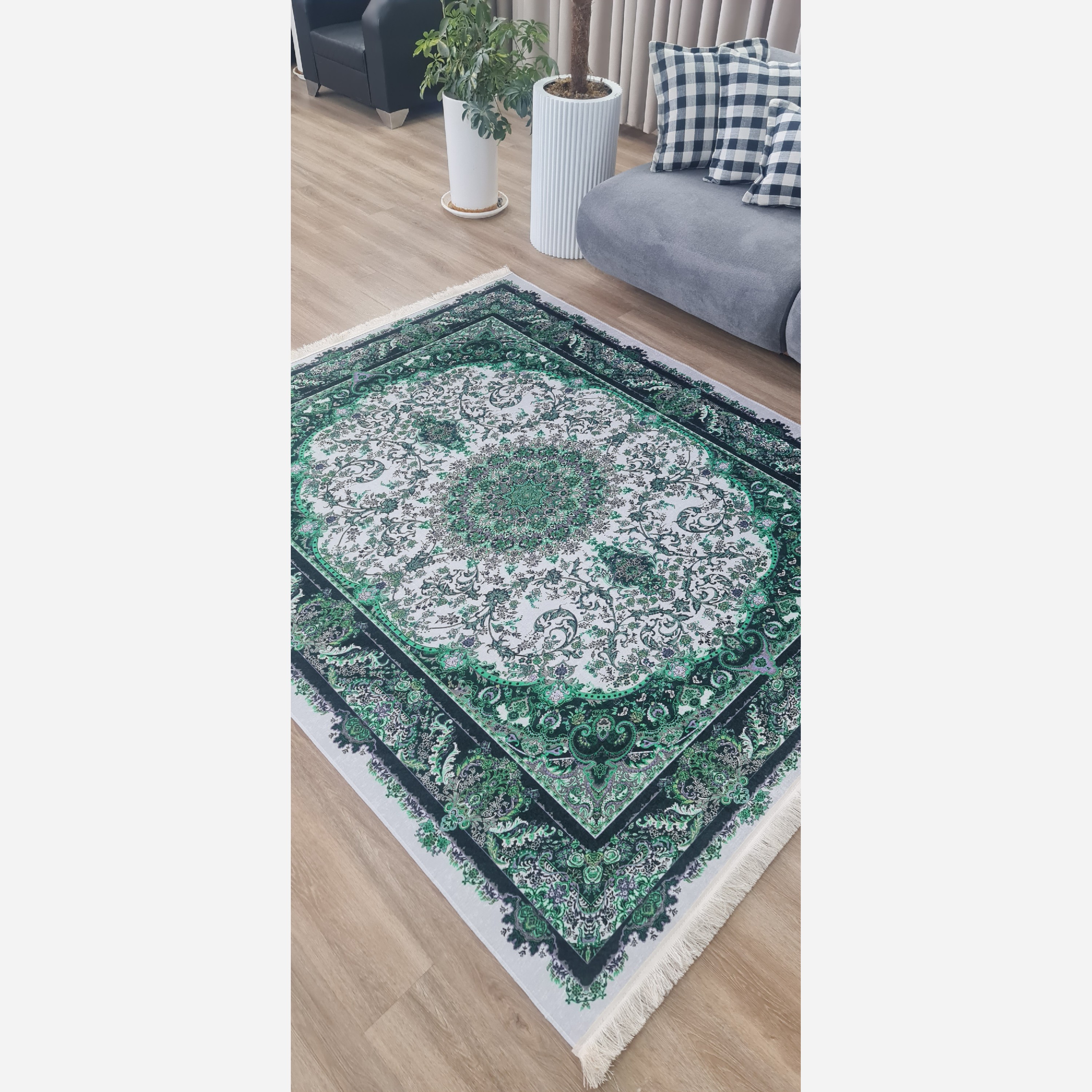 فرشینه سبز جنس مخمل مدرن استُپ دار (ابعاد دلخواه) h555 (پس کرایه)