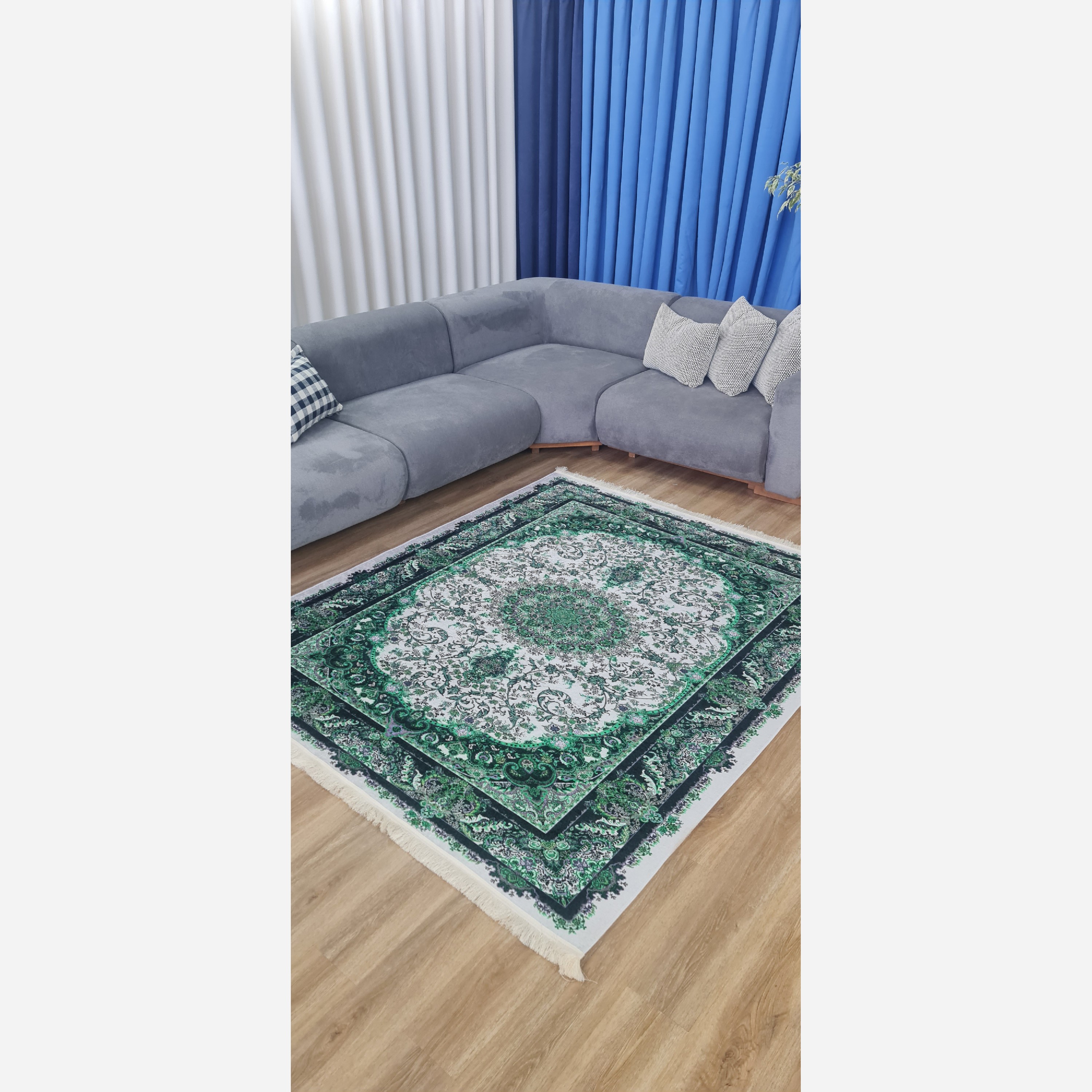 فرشینه سبز جنس مخمل مدرن استُپ دار (ابعاد دلخواه) h555 (پس کرایه)
