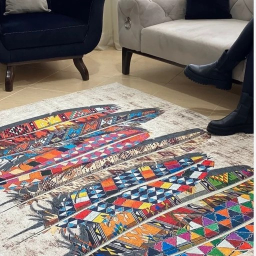 فرشینه مخمل مدرن طرح پَررنگی استُپ دار ( لیز نمیخوره) h261(پس کرایه)