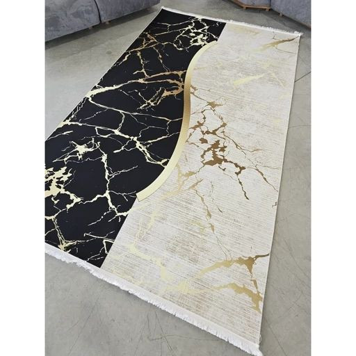 فرشینه مخمل مشکی کِرم مدرن استُپ دار (اصلا سُر نمیخوره) h421 (پس کرایه)