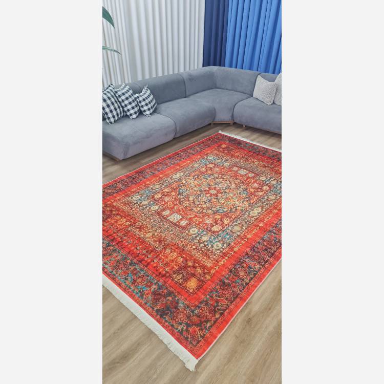 فرش قرمز لاکی روشن جنس مخمل زیره استُپ دار( ابعاد سفارشی) (پس کرایه)