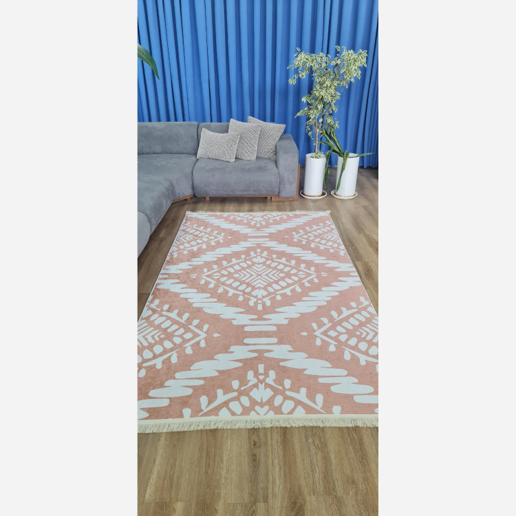 فرشینه کِرم جنس مخمل هازان تُرک استُپ دار(ابعاد سفارشی)ضد سُر(پس کرایه)