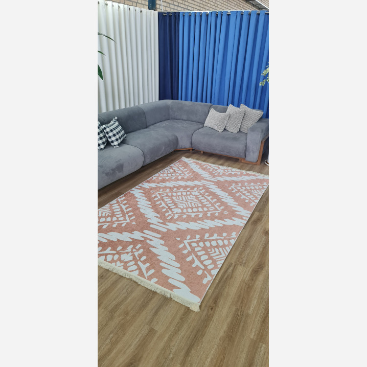 فرشینه کِرم جنس مخمل هازان تُرک استُپ دار(ابعاد سفارشی)ضد سُر(پس کرایه)