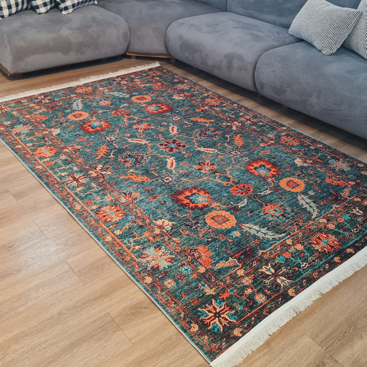 فرشینه مخمل مدرن سبز لاکی استُپ دار m110 (ابعاد دلخواه) (پس کرایه)