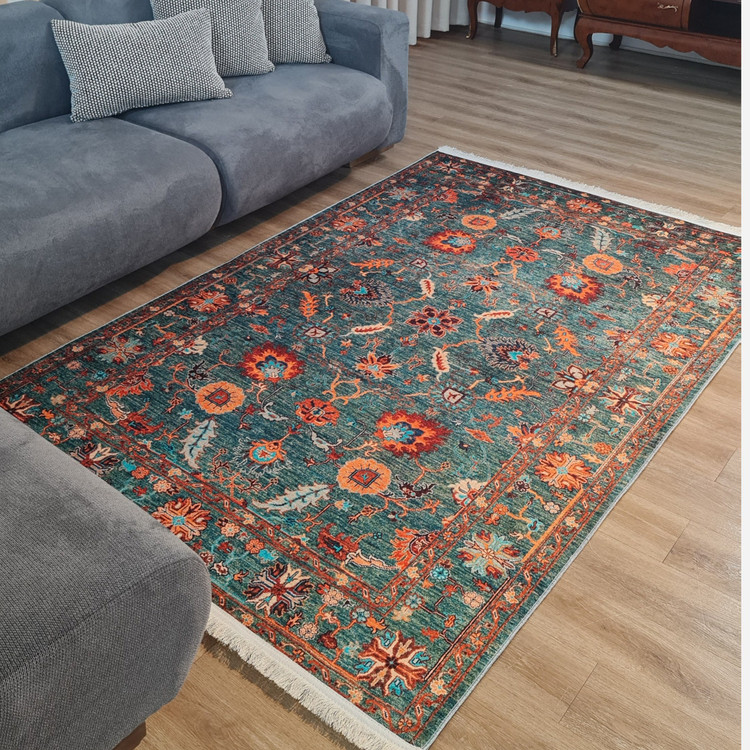 فرشینه مخمل مدرن سبز لاکی استُپ دار m110 (ابعاد دلخواه) (پس کرایه)