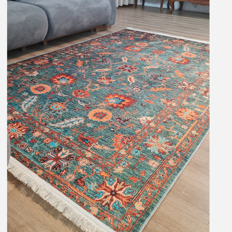 فرشینه مخمل مدرن سبز لاکی استُپ دار m110 (ابعاد دلخواه) (پس کرایه)