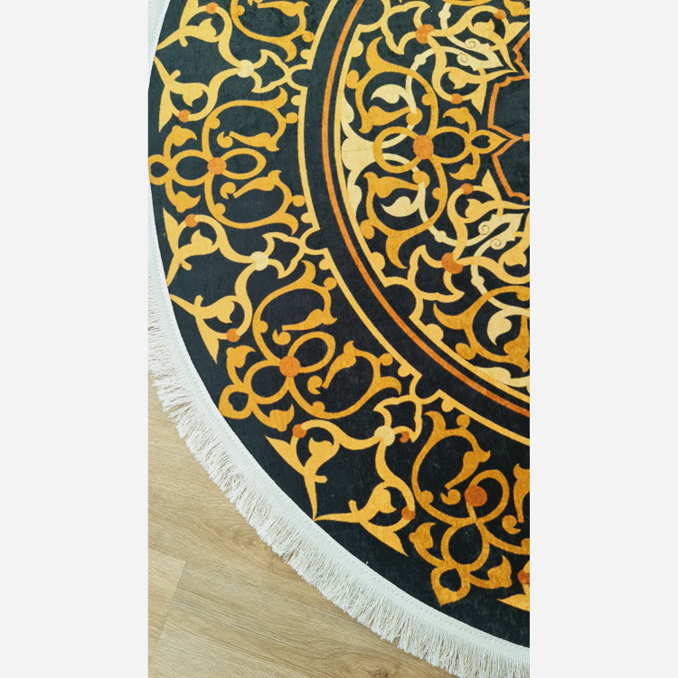 فرشینه گرد مخمل مشکی طلایی مدرن استُپ دار (ابعاد سفارشی) (پس کرایه)
