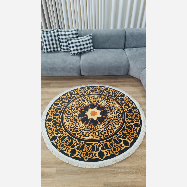 فرشینه گرد مخمل مشکی طلایی مدرن استُپ دار (ابعاد سفارشی) (پس کرایه)