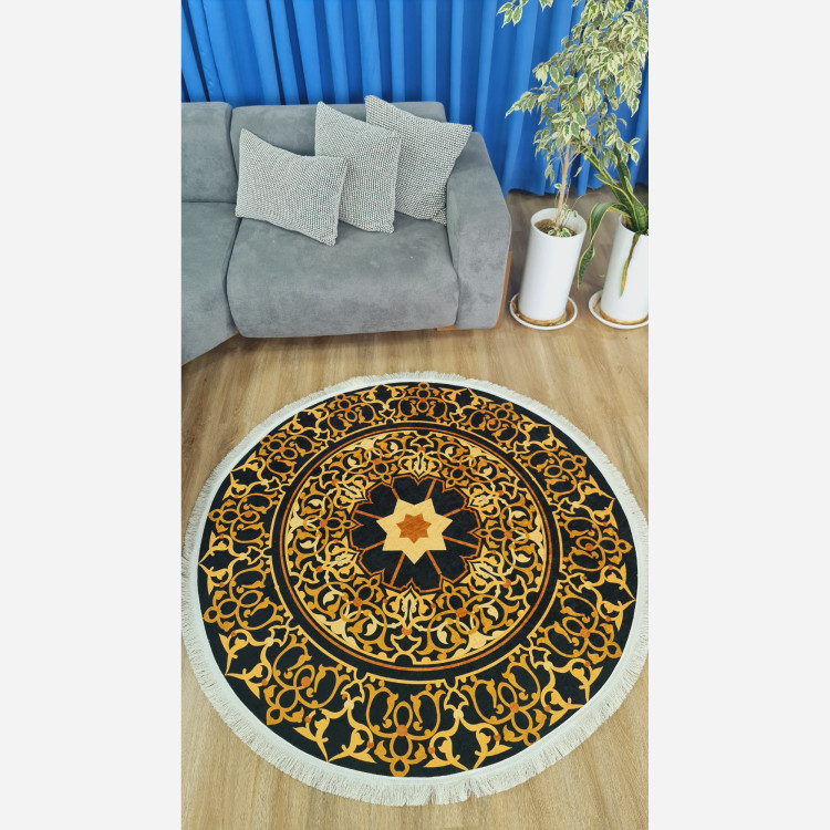 فرشینه گرد مخمل مشکی طلایی مدرن استُپ دار (ابعاد سفارشی) (پس کرایه)