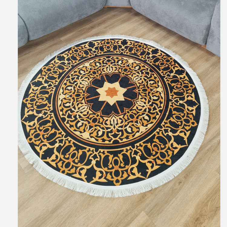 فرشینه گرد مخمل مشکی طلایی مدرن استُپ دار (ابعاد سفارشی) (پس کرایه)