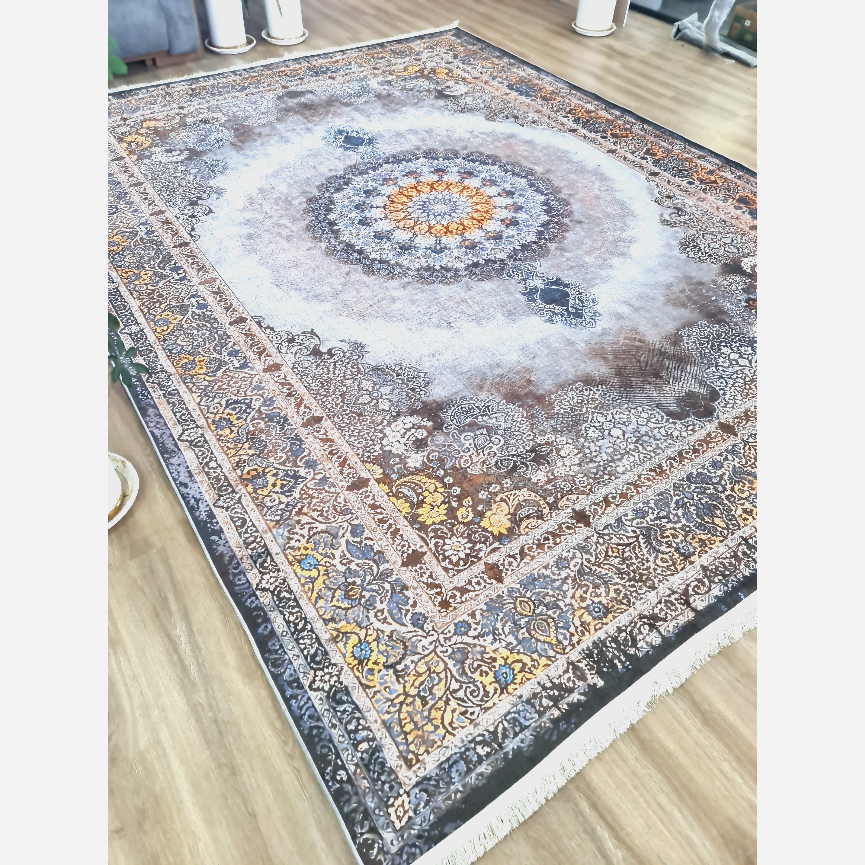 فرش طوسی مدرن جنس مخمل هازان تُرک استُپ دار(ابعاد سفارشی) (ضد سُر)  (پس کرایه)