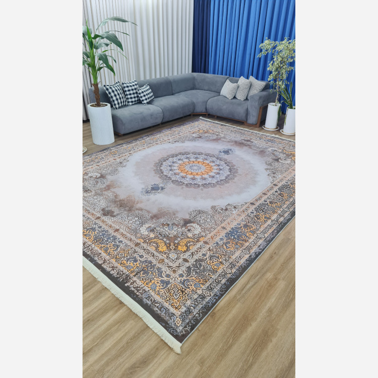 فرش طوسی مدرن جنس مخمل هازان تُرک استُپ دار(ابعاد سفارشی) (ضد سُر) (پس کرایه)